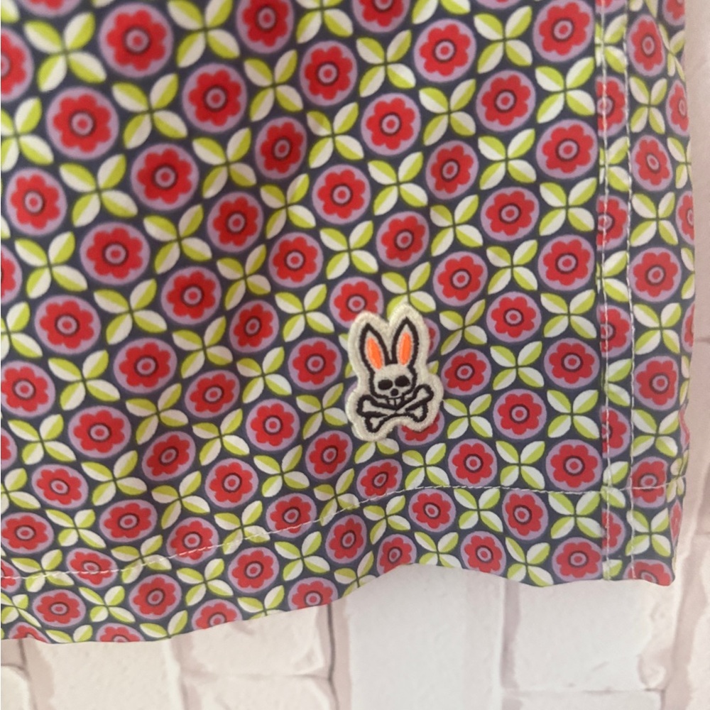 Psycho Bunny Red and Green Patterned Swim Shorts - Picture 3 of 8